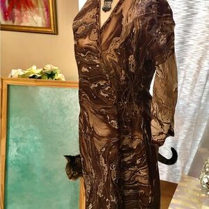 Dosa Designer Long Sleeved Wrap Brown Marbled Dress